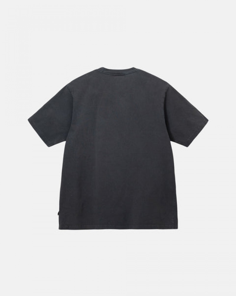 Black Men's Stussy Pigment Dyed Crew Tees KSA | WEK-3189