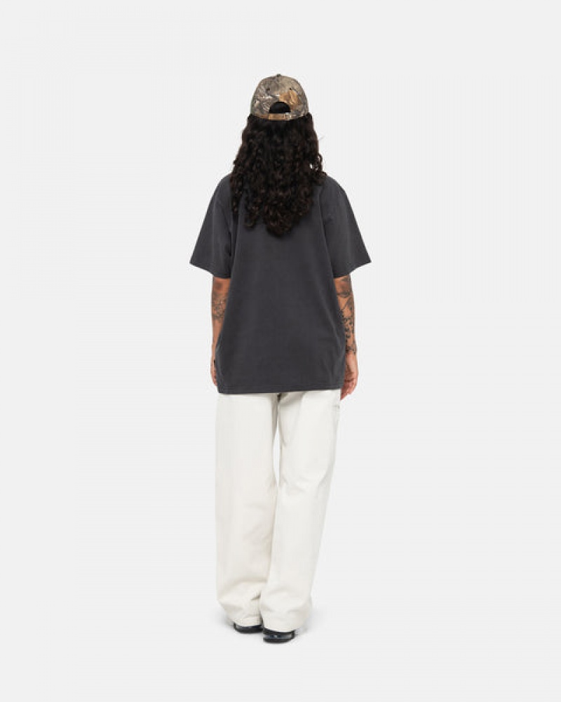 Black Men's Stussy Pigment Dyed Crew Tees KSA | WEK-3189