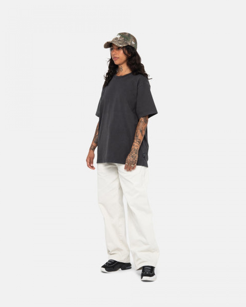 Black Men's Stussy Pigment Dyed Crew Tops KSA | TAN-5062