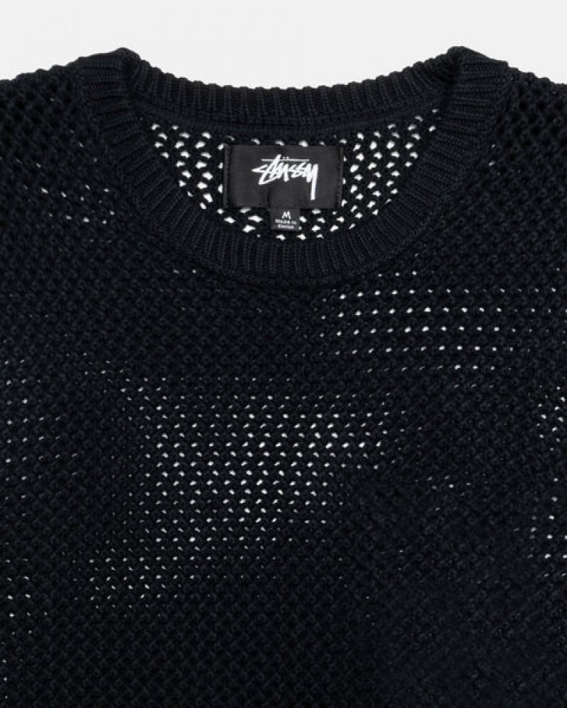 Black Men's Stussy Pigment Dyed Loose Gauge Knit Sweaters KSA | VOG-8496