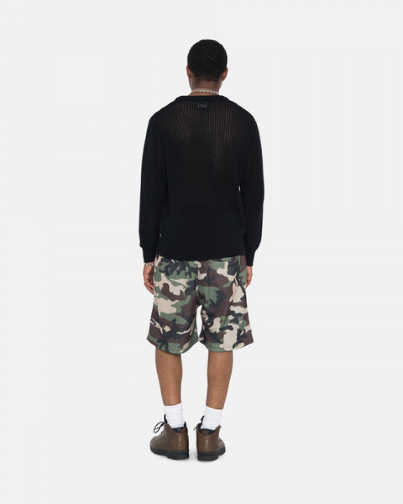 Black Men's Stussy Pigment Dyed Loose Gauge Knit Sweaters KSA | VOG-8496