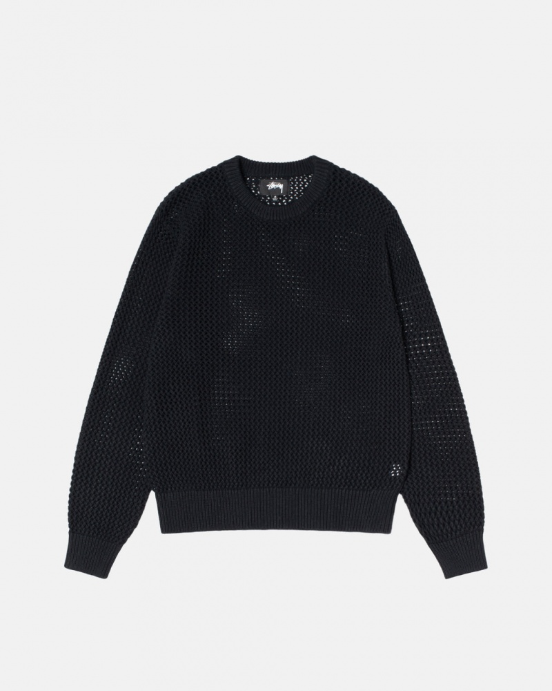 Black Men\'s Stussy Pigment Dyed Loose Gauge Knit Sweaters KSA | VOG-8496