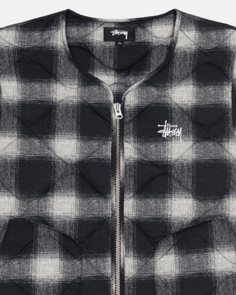 Black Men's Stussy Plaid Nylon Liner Vest KSA | GGG-7913