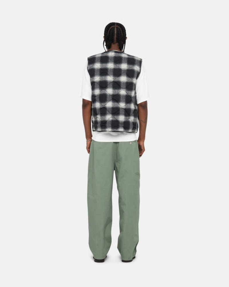 Black Men's Stussy Plaid Nylon Liner Vest KSA | GGG-7913