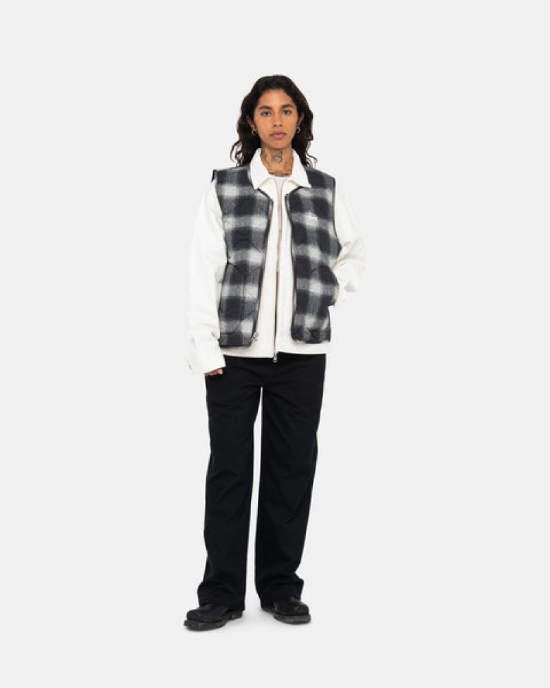 Black Men's Stussy Plaid Nylon Liner Vest KSA | GGG-7913