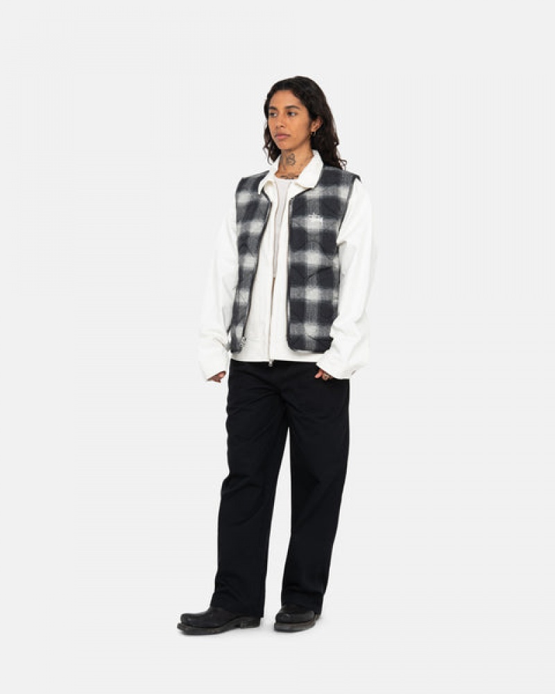 Black Men's Stussy Plaid Nylon Liner Vest KSA | GGG-7913