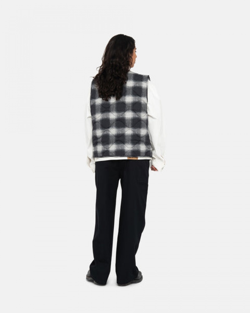 Black Men's Stussy Plaid Nylon Liner Vest KSA | GGG-7913