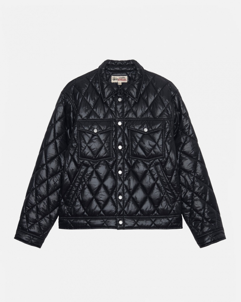 Black Men\'s Stussy Ranch Jacket Quilted Nylon Jackets KSA | JSZ-2010