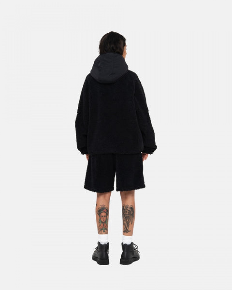 Black Men's Stussy Sherpa Paneled Hooded Jackets KSA | OYG-3782