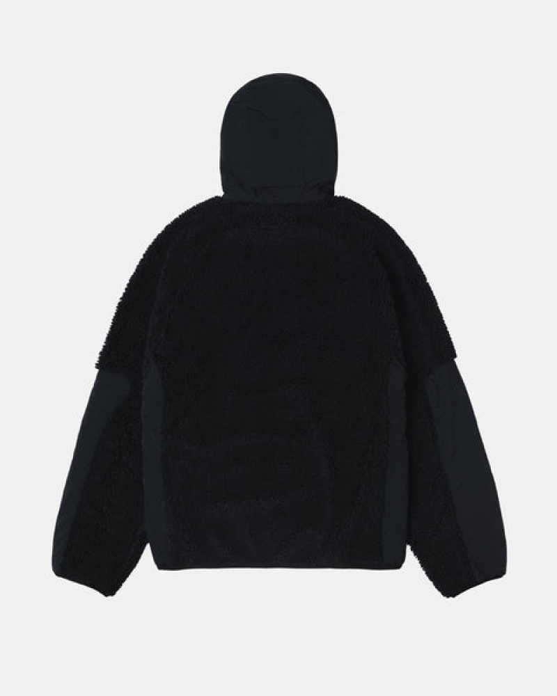 Black Men's Stussy Sherpa Paneled Hooded Jackets KSA | OYG-3782