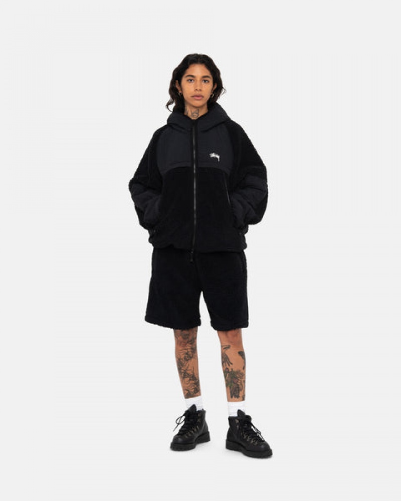 Black Men's Stussy Sherpa Paneled Hooded Jackets KSA | OYG-3782