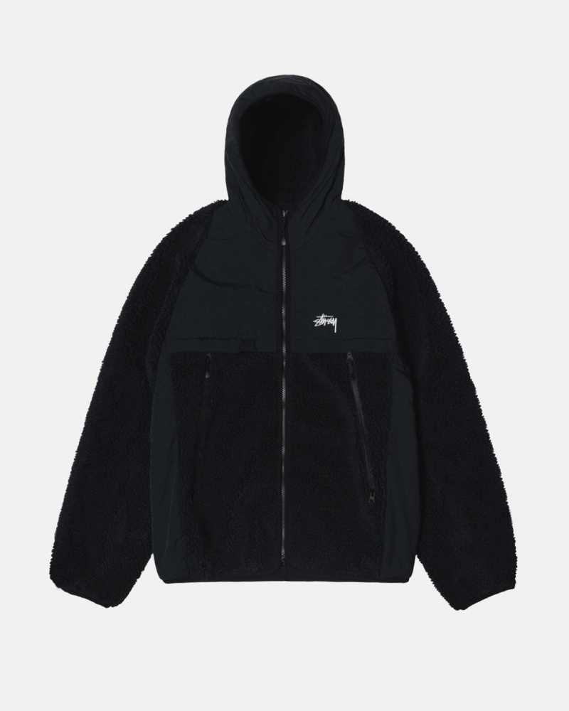 Black Men\'s Stussy Sherpa Paneled Hooded Jackets KSA | OYG-3782