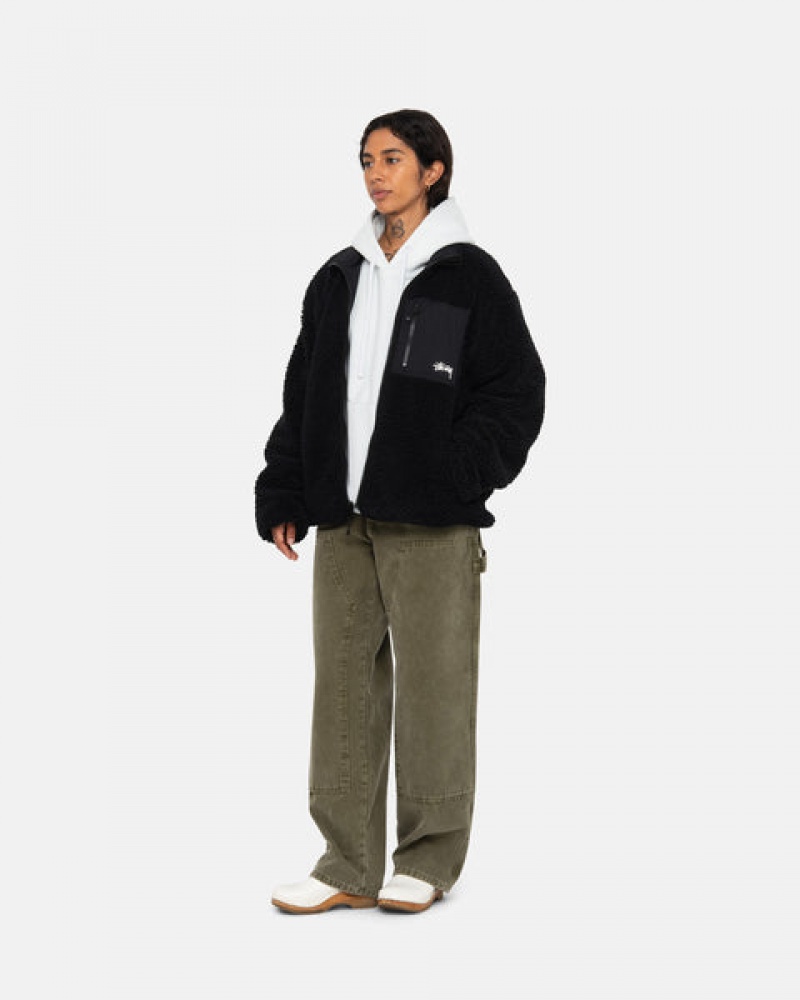 Black Men's Stussy Sherpa Reversible Jackets KSA | CSF-8670