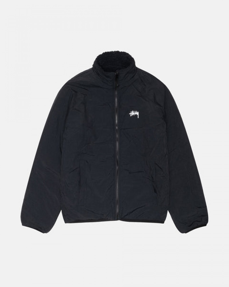 Black Men's Stussy Sherpa Reversible Jackets KSA | CSF-8670