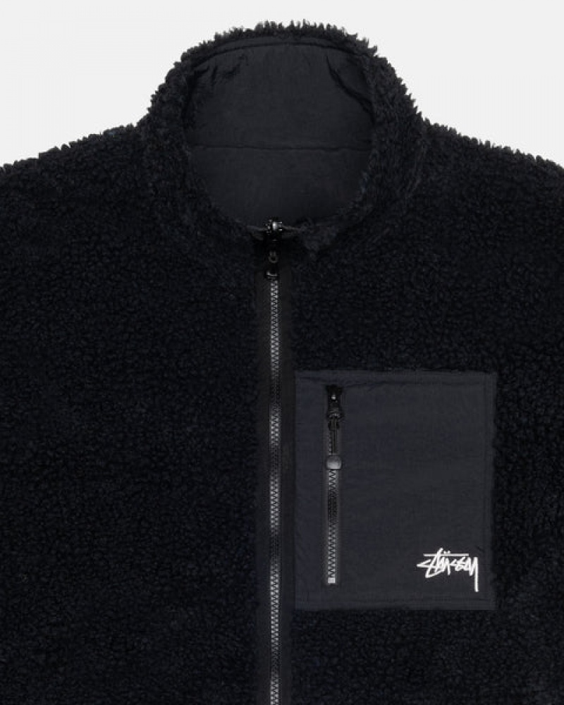 Black Men's Stussy Sherpa Reversible Jackets KSA | CSF-8670