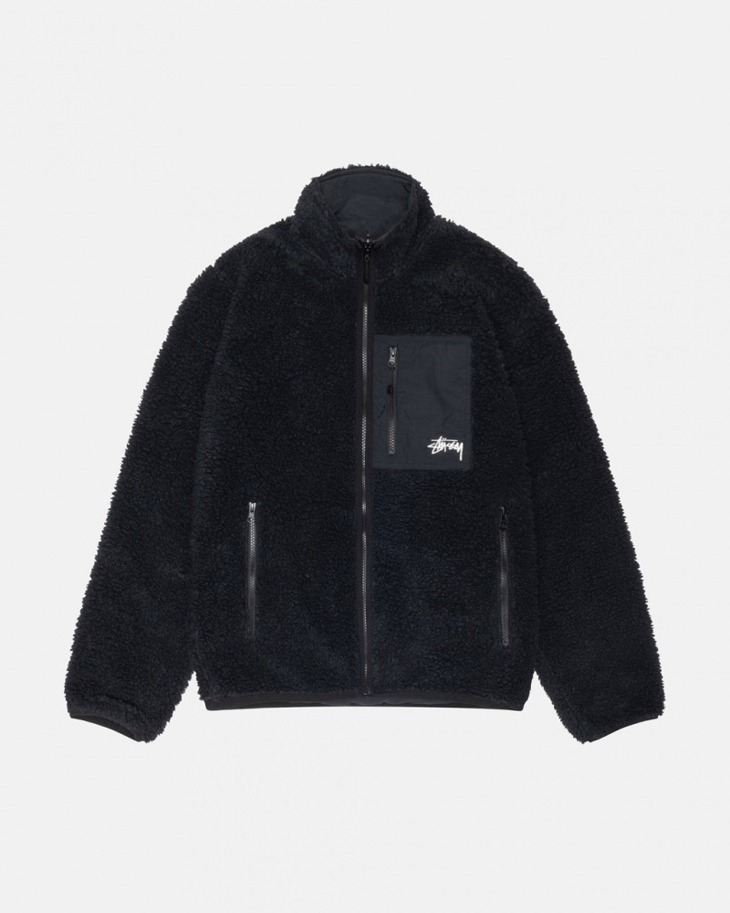 Black Men\'s Stussy Sherpa Reversible Jackets KSA | CSF-8670