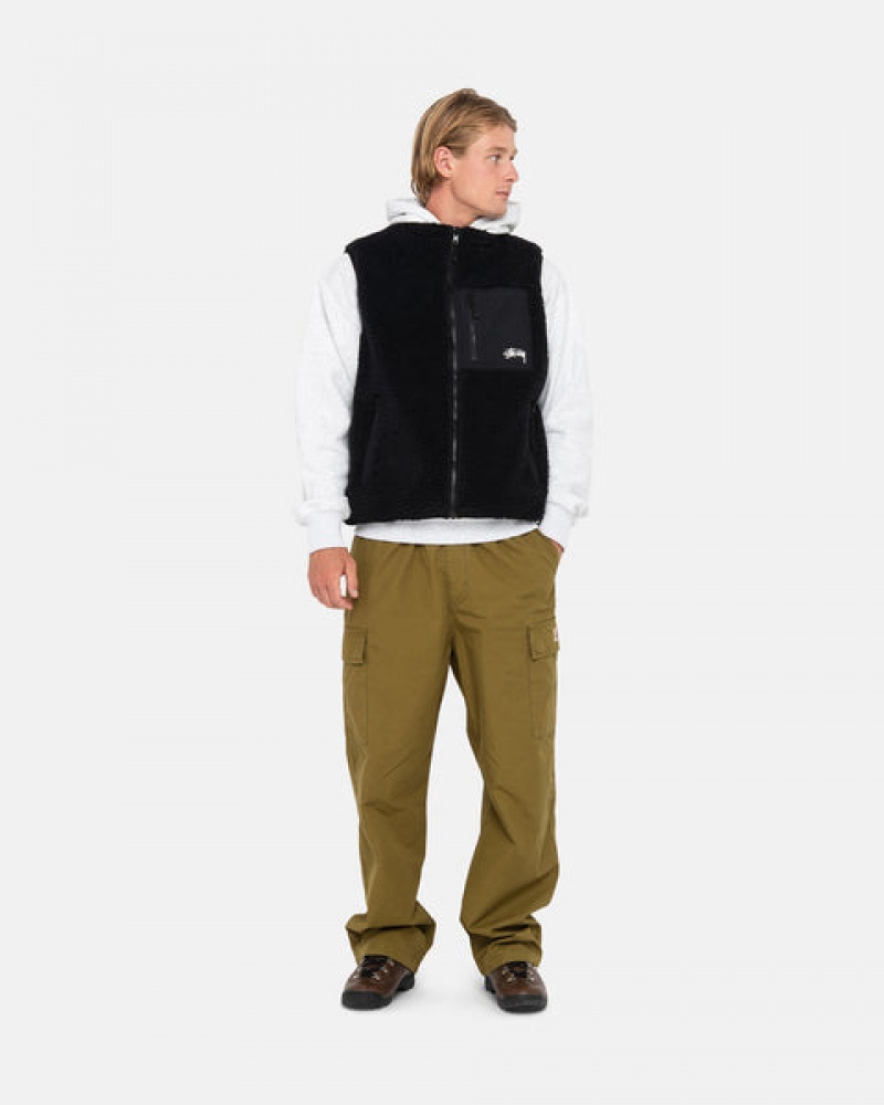 Black Men's Stussy Sherpa Reversible Vest KSA | JKE-8832