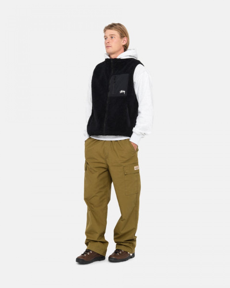 Black Men's Stussy Sherpa Reversible Vest KSA | JKE-8832