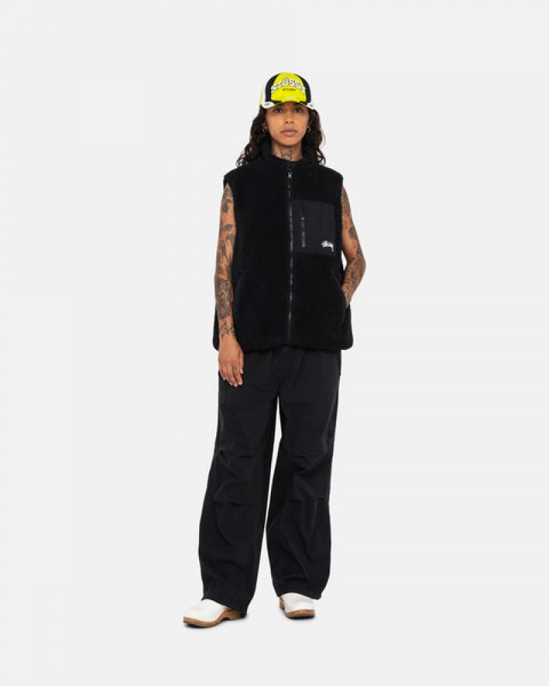 Black Men's Stussy Sherpa Reversible Vest KSA | JKE-8832