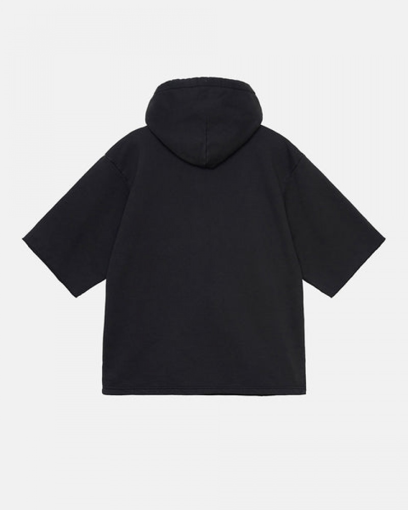 Black Men's Stussy Ss Boxy Cropped Hoodie KSA | XTF-7702