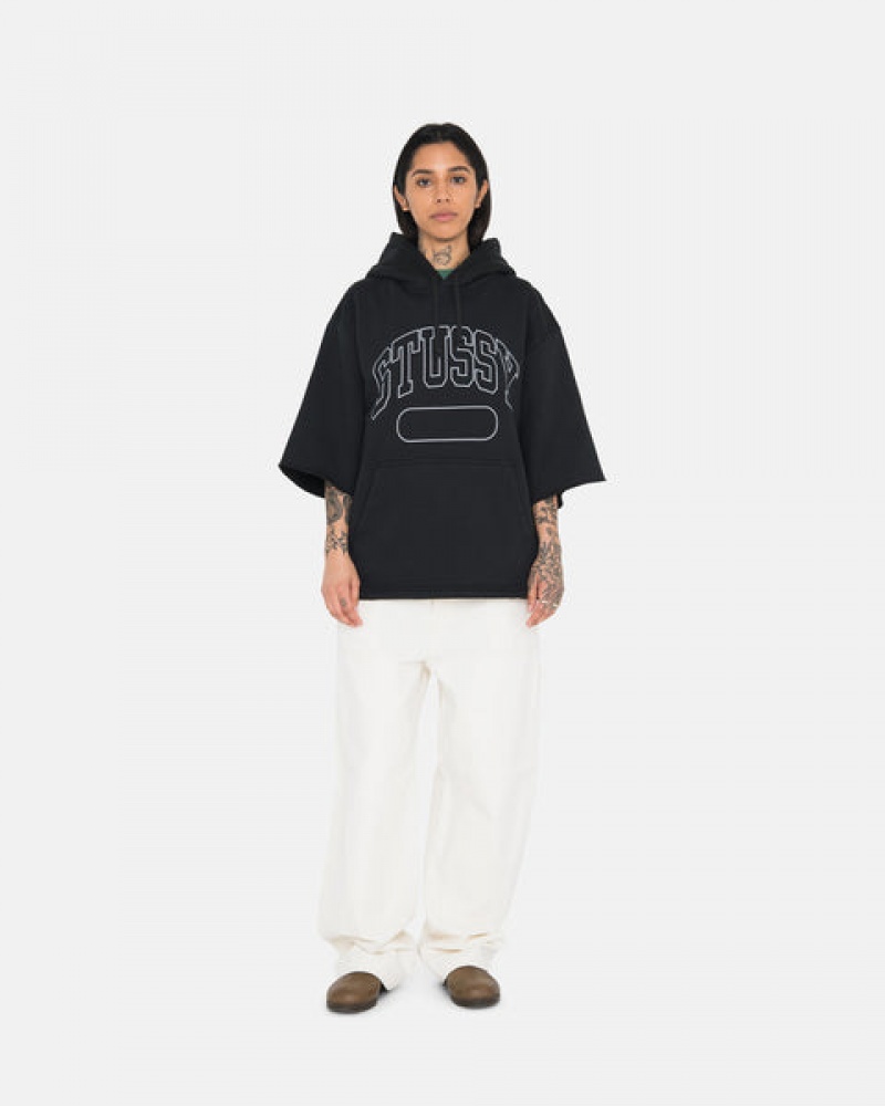 Black Men's Stussy Ss Boxy Cropped Hoodie KSA | XTF-7702