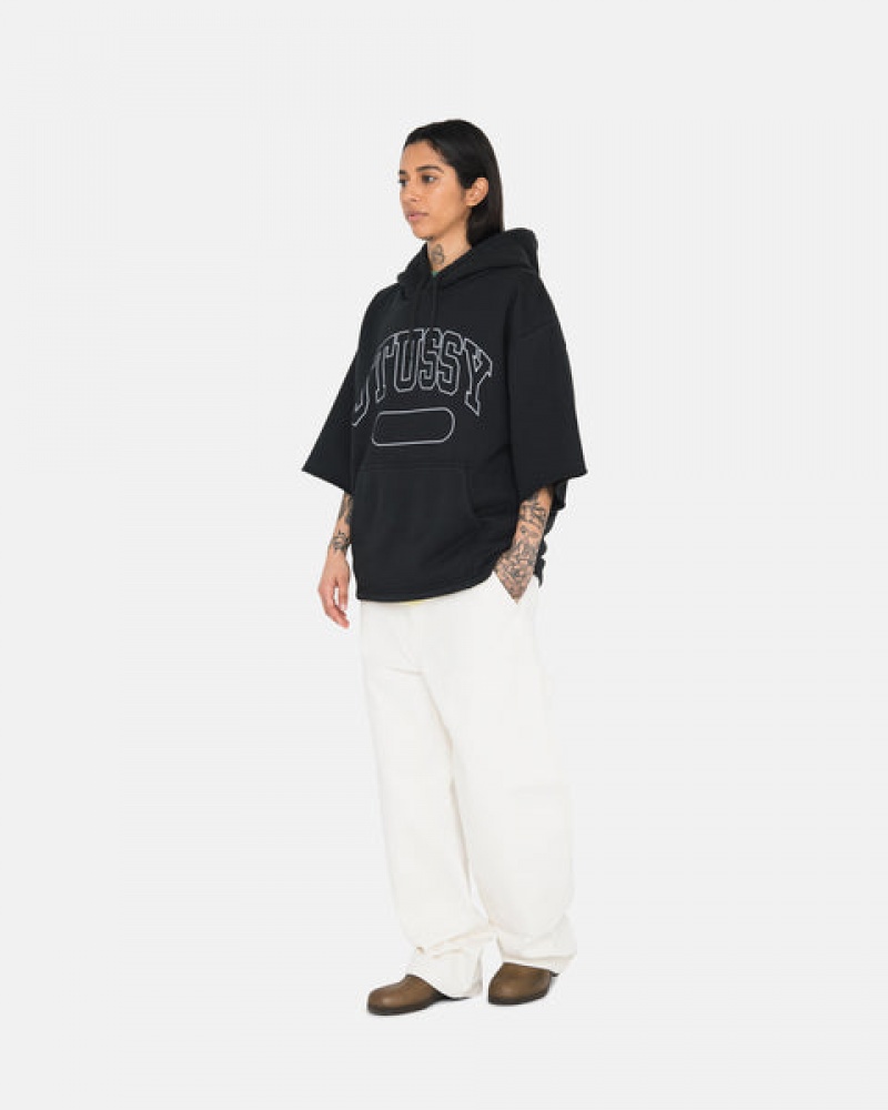 Black Men's Stussy Ss Boxy Cropped Hoodie KSA | XTF-7702