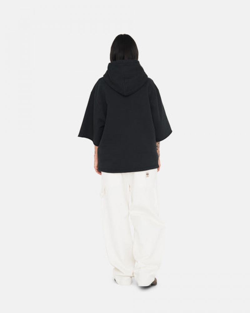 Black Men's Stussy Ss Boxy Cropped Hoodie KSA | XTF-7702