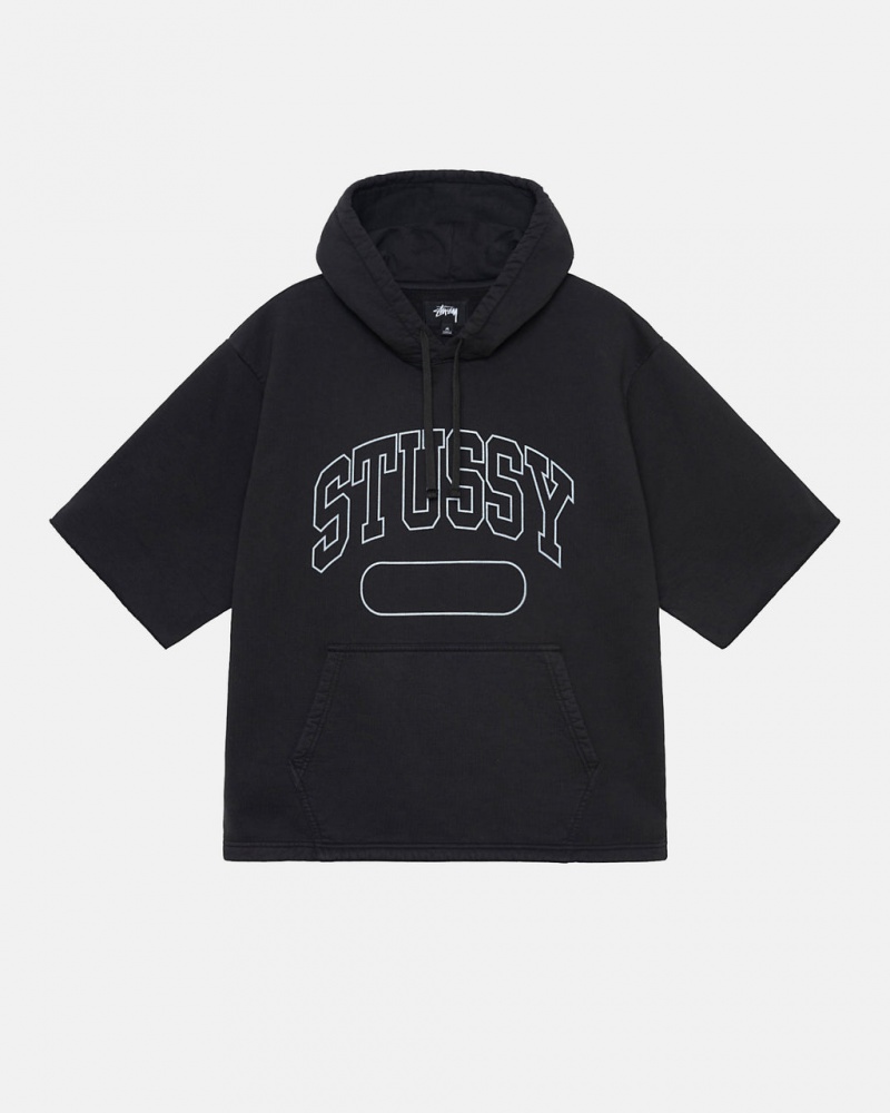 Black Men\'s Stussy Ss Boxy Cropped Hoodie KSA | XTF-7702