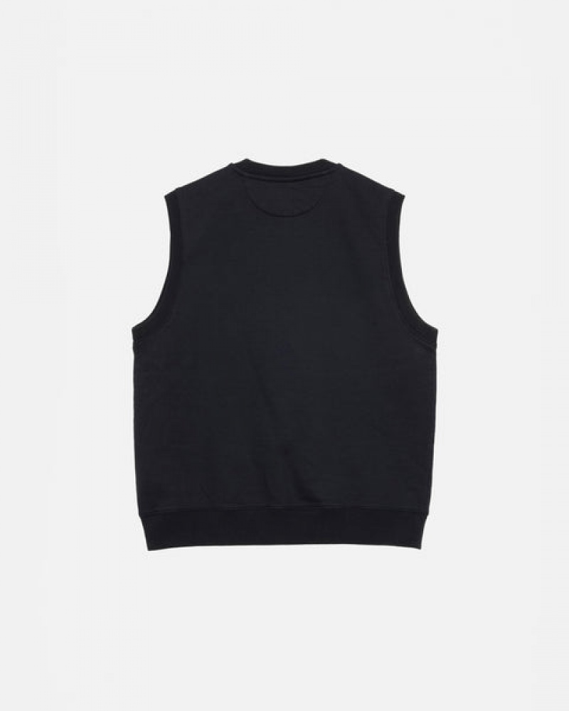 Black Men's Stussy Stock Fleece Vest Sweatshirts KSA | TIG-2998