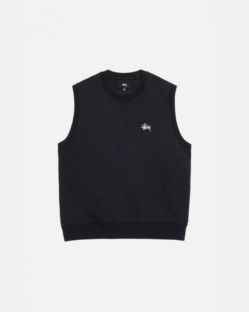 Black Men\'s Stussy Stock Fleece Vest Sweatshirts KSA | TIG-2998