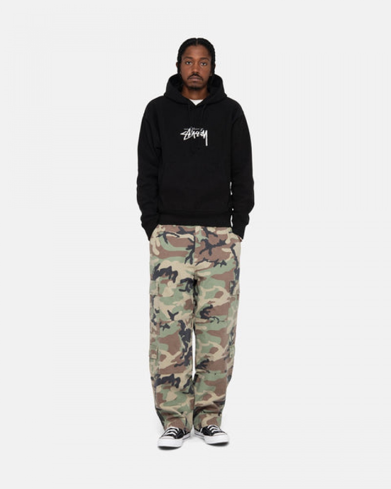 Black Men's Stussy Stock Logo Applique Hoodie KSA | XUP-0040