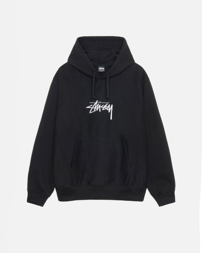 Black Men\'s Stussy Stock Logo Applique Hoodie KSA | XUP-0040