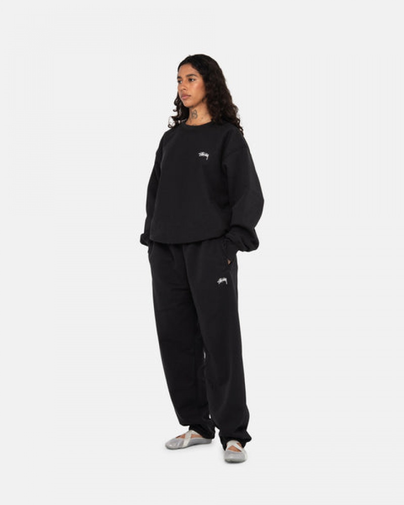 Black Men's Stussy Stock Logo Crew Sweatshirts KSA | TKR-7151