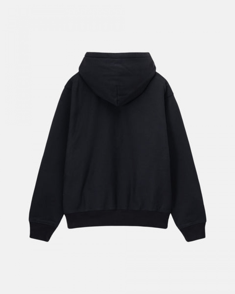 Black Men's Stussy Stock Logo Zip Hoodie KSA | PPJ-8940