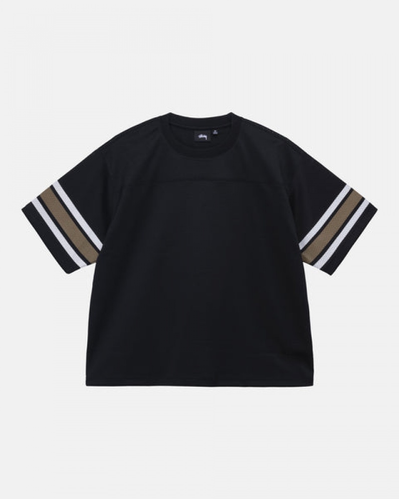 Black Men's Stussy Surfman Mesh Football Jersey Tops KSA | QCQ-1942