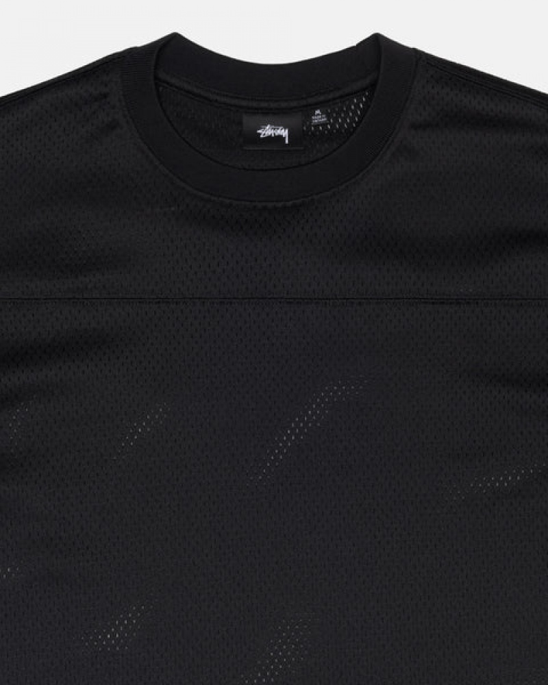 Black Men's Stussy Surfman Mesh Football Jersey Tops KSA | QCQ-1942