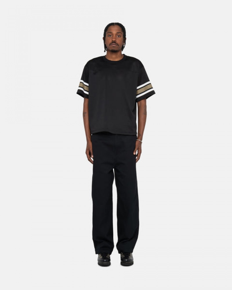 Black Men's Stussy Surfman Mesh Football Jersey Tops KSA | QCQ-1942