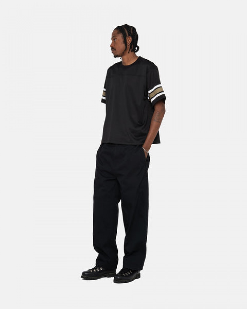 Black Men's Stussy Surfman Mesh Football Jersey Tops KSA | QCQ-1942