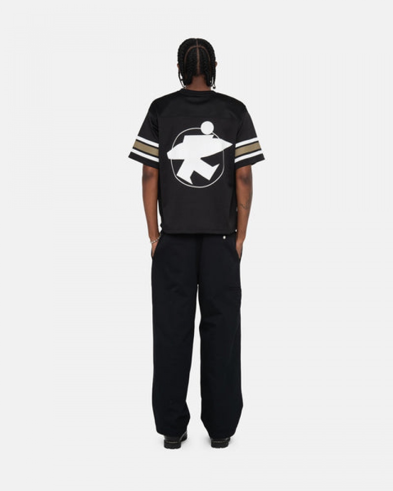 Black Men's Stussy Surfman Mesh Football Jersey Tops KSA | QCQ-1942