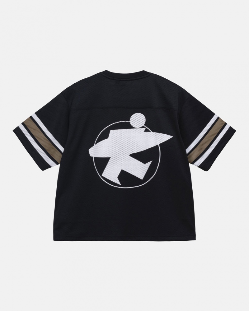 Black Men\'s Stussy Surfman Mesh Football Jersey Tops KSA | QCQ-1942