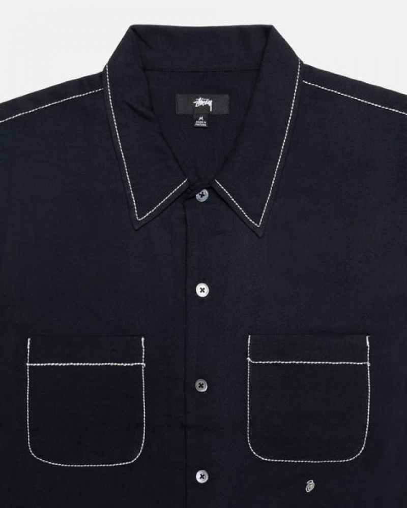 Black Women's Stussy Contrast Pick Stitched Shirts KSA | ORZ-7425