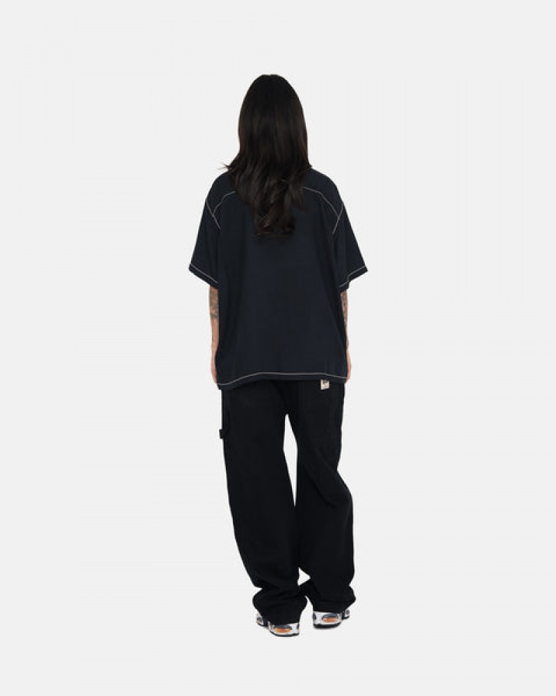 Black Women's Stussy Contrast Pick Stitched Shirts KSA | ORZ-7425