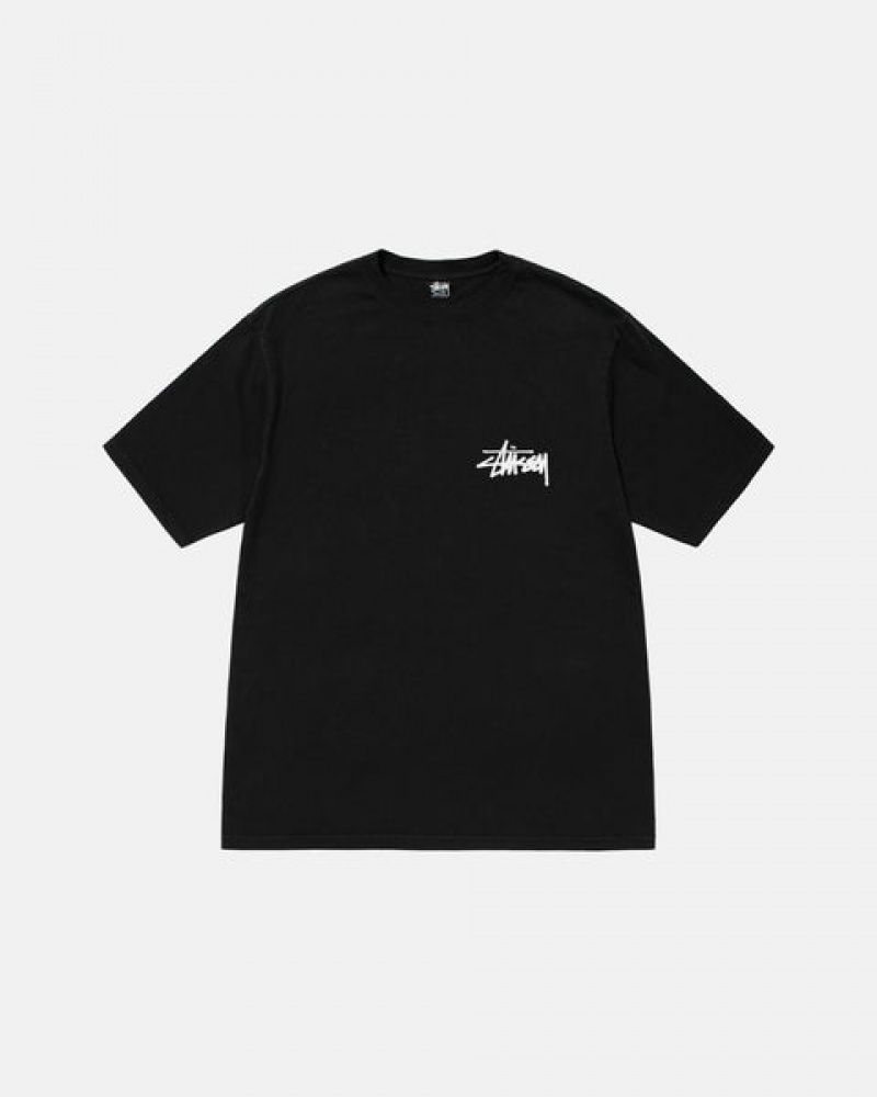 Black Women's Stussy Old Phone Tee Pigment Dyed Tees KSA | UPQ-2053