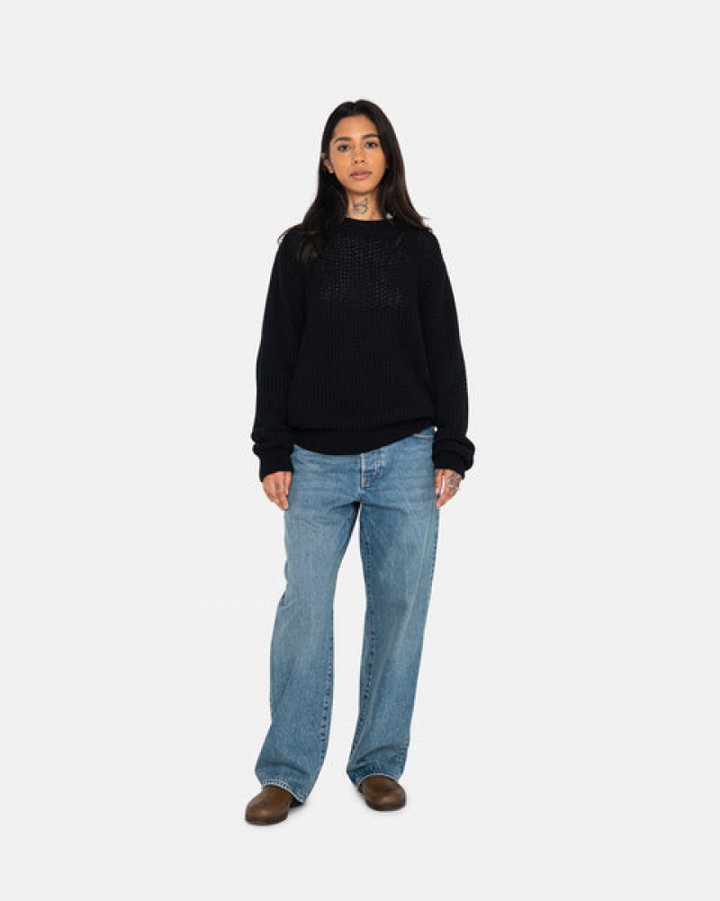 Black Women's Stussy Pigment Dyed Loose Gauge Knit Sweaters KSA | WOM-7410