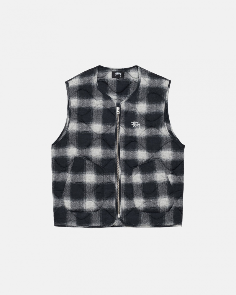 Black Women\'s Stussy Plaid Nylon Liner Vest KSA | ERU-4174