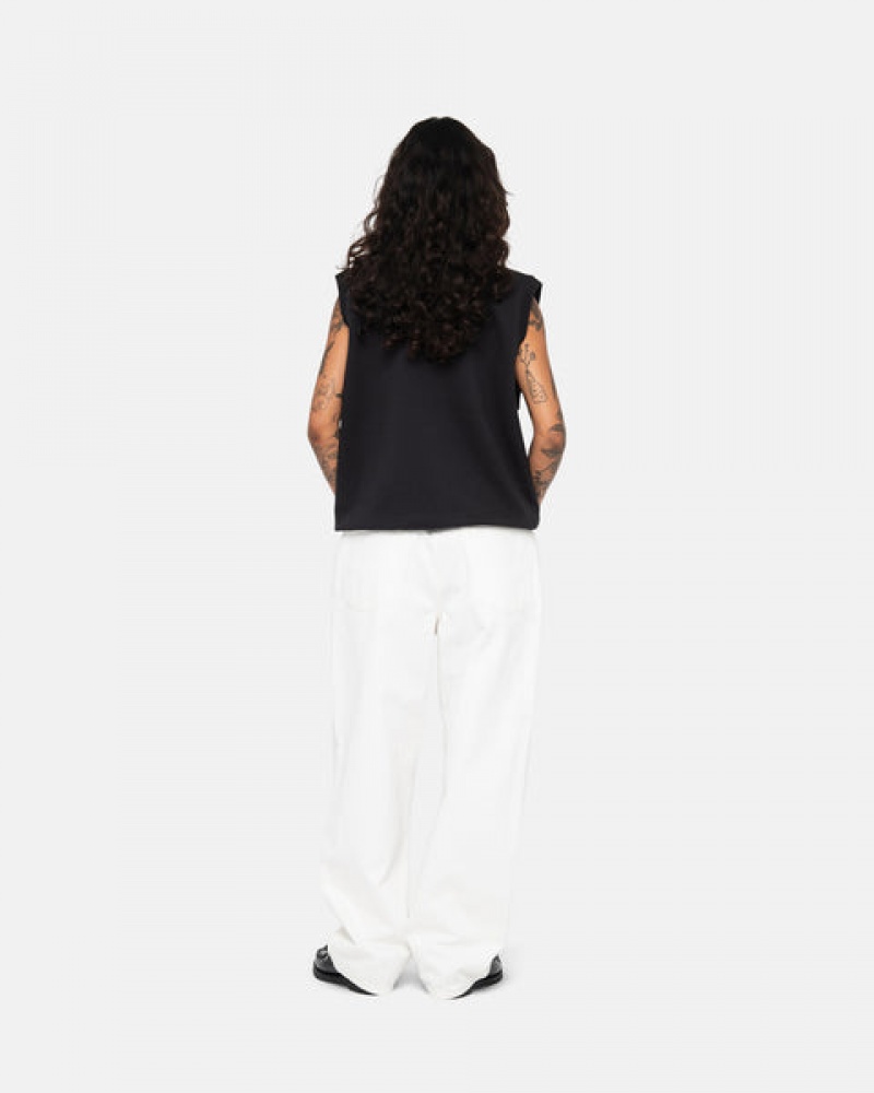 Black Women's Stussy Stock Fleece Vest Sweatshirts KSA | TEG-0735