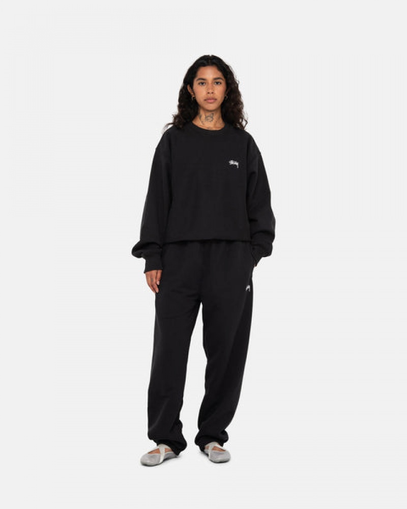 Black Women's Stussy Stock Logo Crew Sweatshirts KSA | NFO-2053