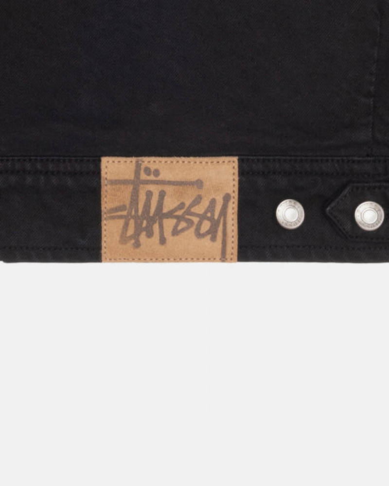 Black / Black Men's Stussy Zip Work Jacket Overdyed Denim KSA | SHG-6573