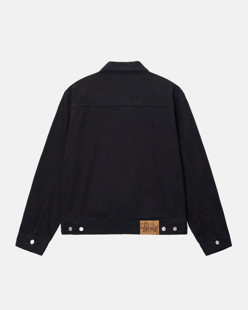 Black / Black Men's Stussy Zip Work Jacket Overdyed Jackets KSA | AVX-7649