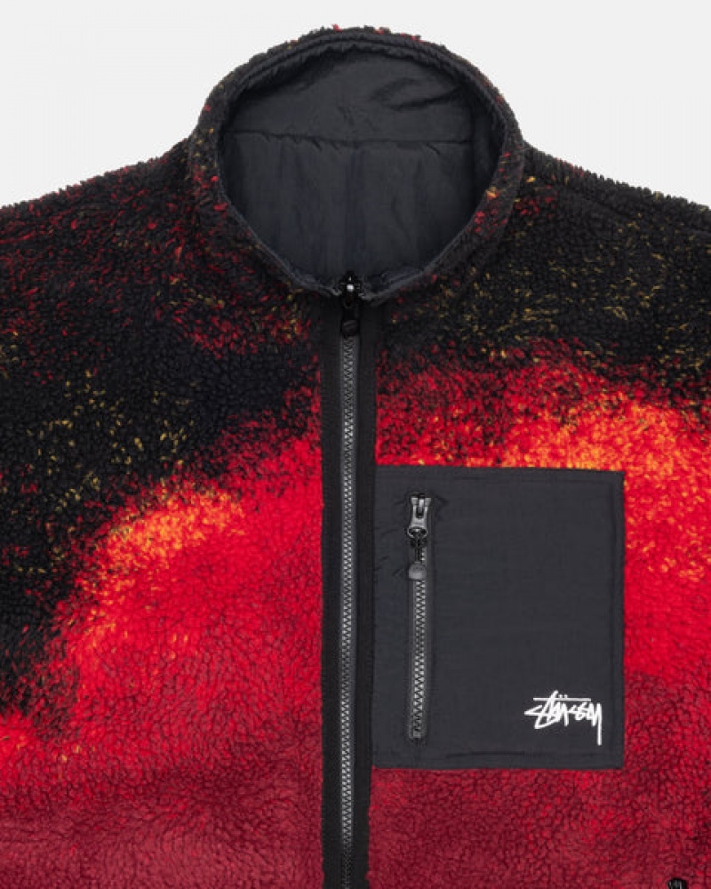 Black / Red Women's Stussy Sherpa Reversible Jackets KSA | VPE-1966